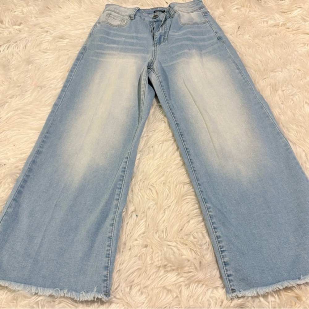Flamingals wide leg stretchy cropped denim jeans size S FL5-203